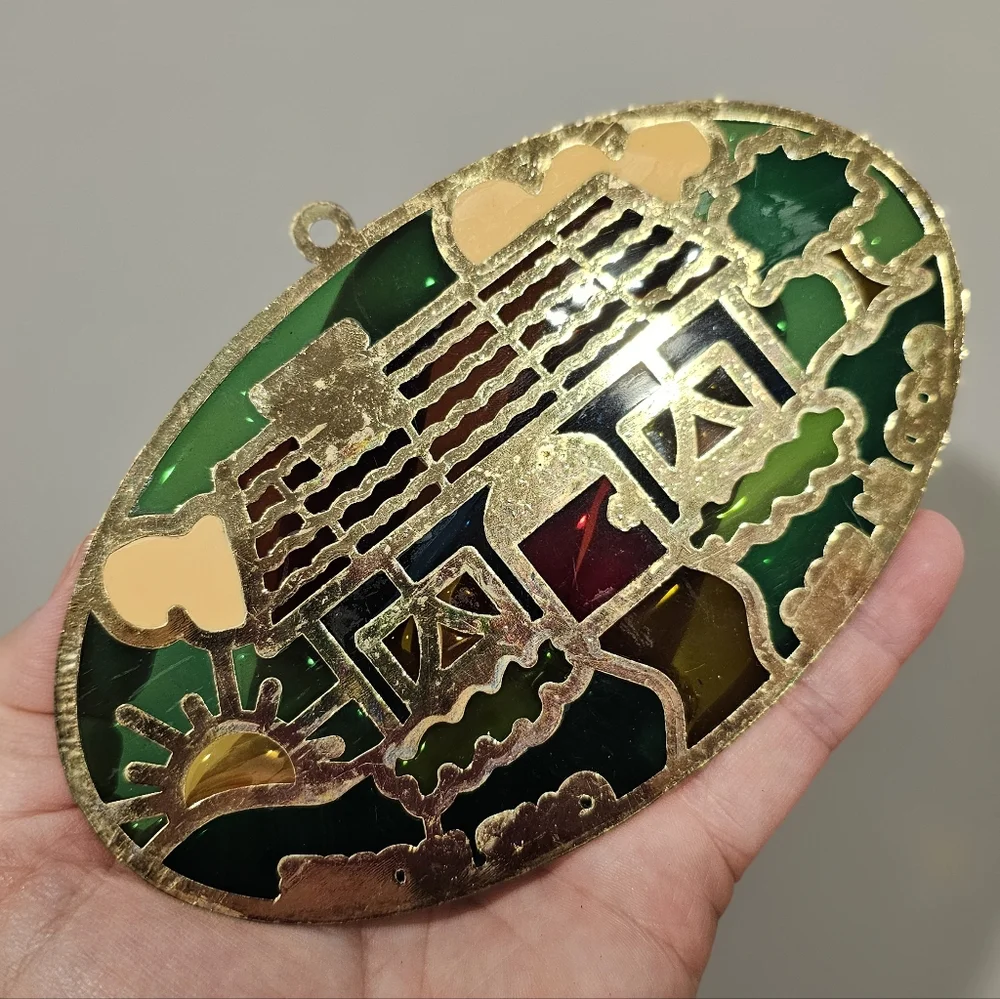 Vtg 80s Stained Glass Suncatcher God Bless Our Home Window Art Hanging Trinket - Picture 5 of 5